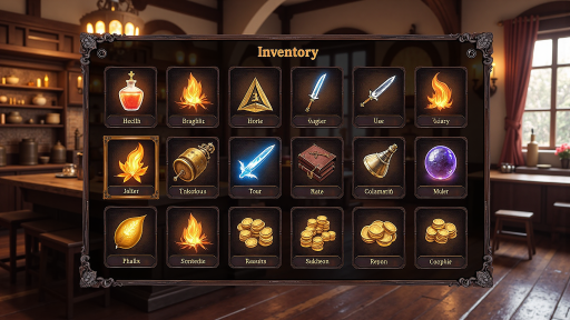 游戏更新公告海报，展示新版本界面，金色边框装饰，背景为游戏场景，色彩鲜艳