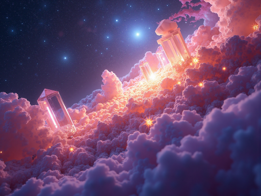 未来概念设计图，展示游戏世界场景，科幻与神话元素融合，绚丽色彩，梦幻氛围